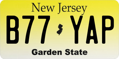NJ license plate B77YAP