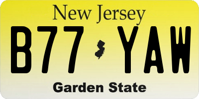 NJ license plate B77YAW
