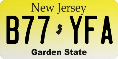 NJ license plate B77YFA