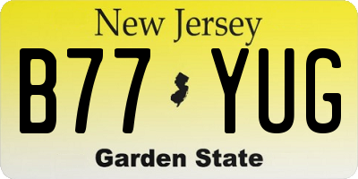NJ license plate B77YUG
