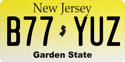 NJ license plate B77YUZ