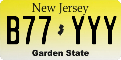 NJ license plate B77YYY