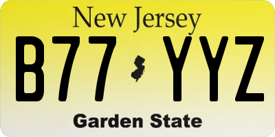 NJ license plate B77YYZ