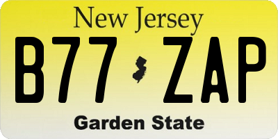 NJ license plate B77ZAP