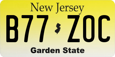 NJ license plate B77ZOC