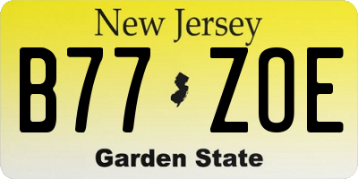 NJ license plate B77ZOE