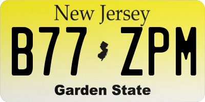 NJ license plate B77ZPM