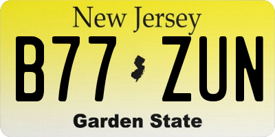 NJ license plate B77ZUN