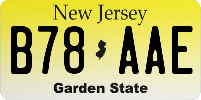 NJ license plate B78AAE