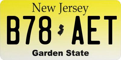 NJ license plate B78AET