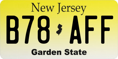 NJ license plate B78AFF