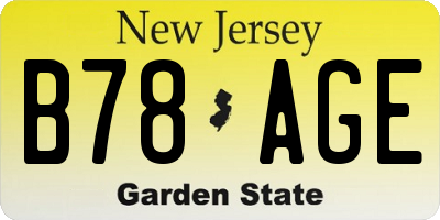 NJ license plate B78AGE