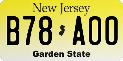 NJ license plate B78AOO