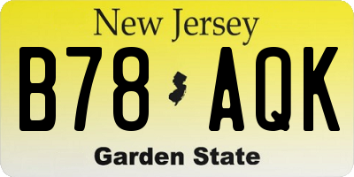 NJ license plate B78AQK