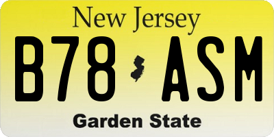NJ license plate B78ASM