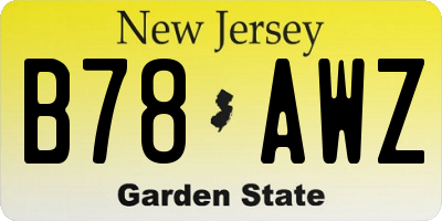 NJ license plate B78AWZ
