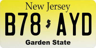 NJ license plate B78AYD