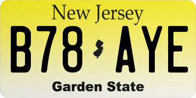 NJ license plate B78AYE