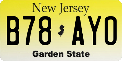 NJ license plate B78AYO