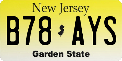 NJ license plate B78AYS