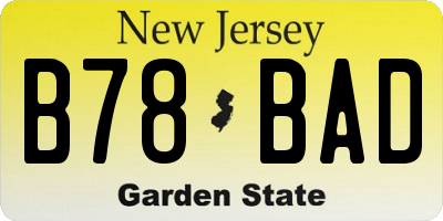 NJ license plate B78BAD