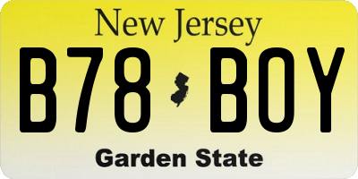 NJ license plate B78BOY