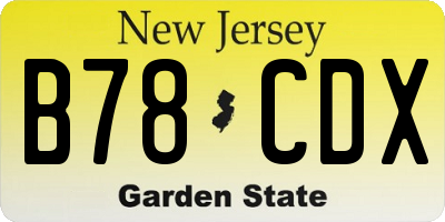 NJ license plate B78CDX