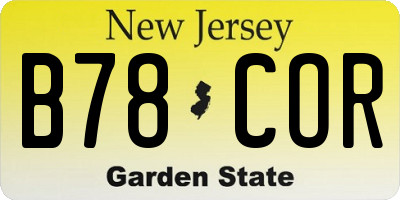 NJ license plate B78COR