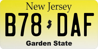 NJ license plate B78DAF