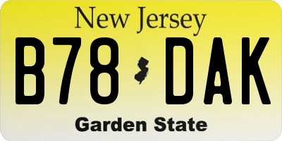 NJ license plate B78DAK
