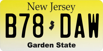 NJ license plate B78DAW