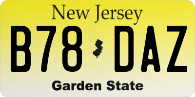 NJ license plate B78DAZ