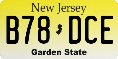 NJ license plate B78DCE