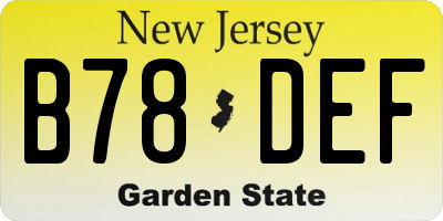 NJ license plate B78DEF