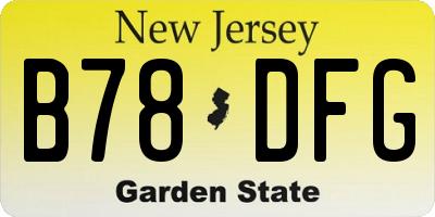 NJ license plate B78DFG