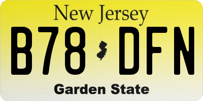 NJ license plate B78DFN