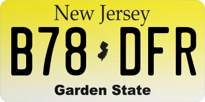 NJ license plate B78DFR