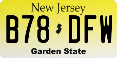NJ license plate B78DFW