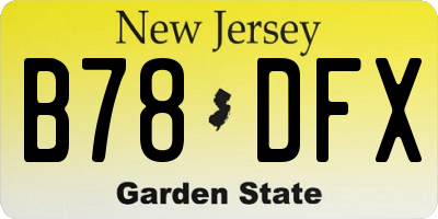 NJ license plate B78DFX