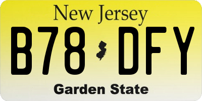 NJ license plate B78DFY