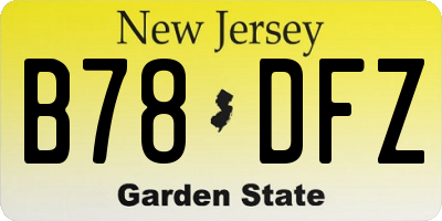 NJ license plate B78DFZ