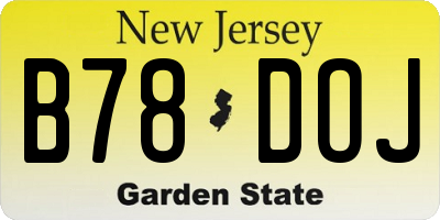 NJ license plate B78DOJ