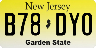 NJ license plate B78DYO