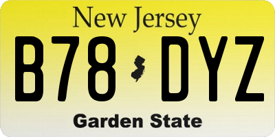 NJ license plate B78DYZ