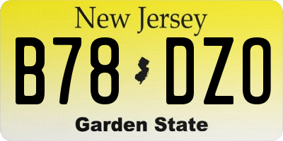 NJ license plate B78DZO