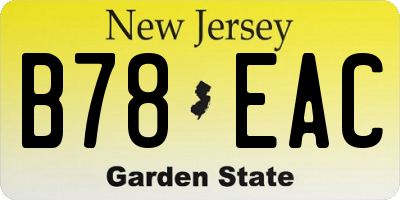 NJ license plate B78EAC