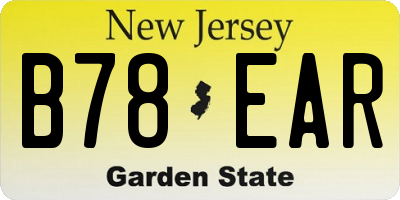 NJ license plate B78EAR