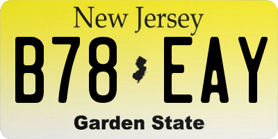NJ license plate B78EAY