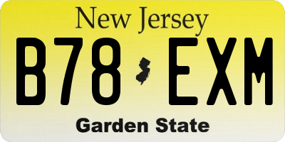 NJ license plate B78EXM