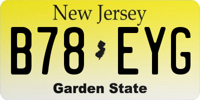 NJ license plate B78EYG